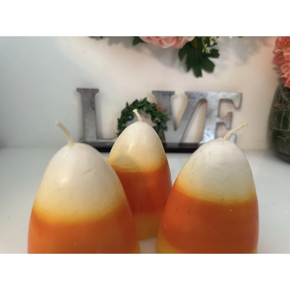 Vintage 1980s Halloween Rare Candy Corn Candles Unused Yellow‎ Orange White 4